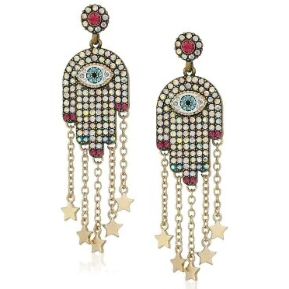 Betsy Johnson inspired Mystic Hamsa Evil Eye AB Crystal Earrings